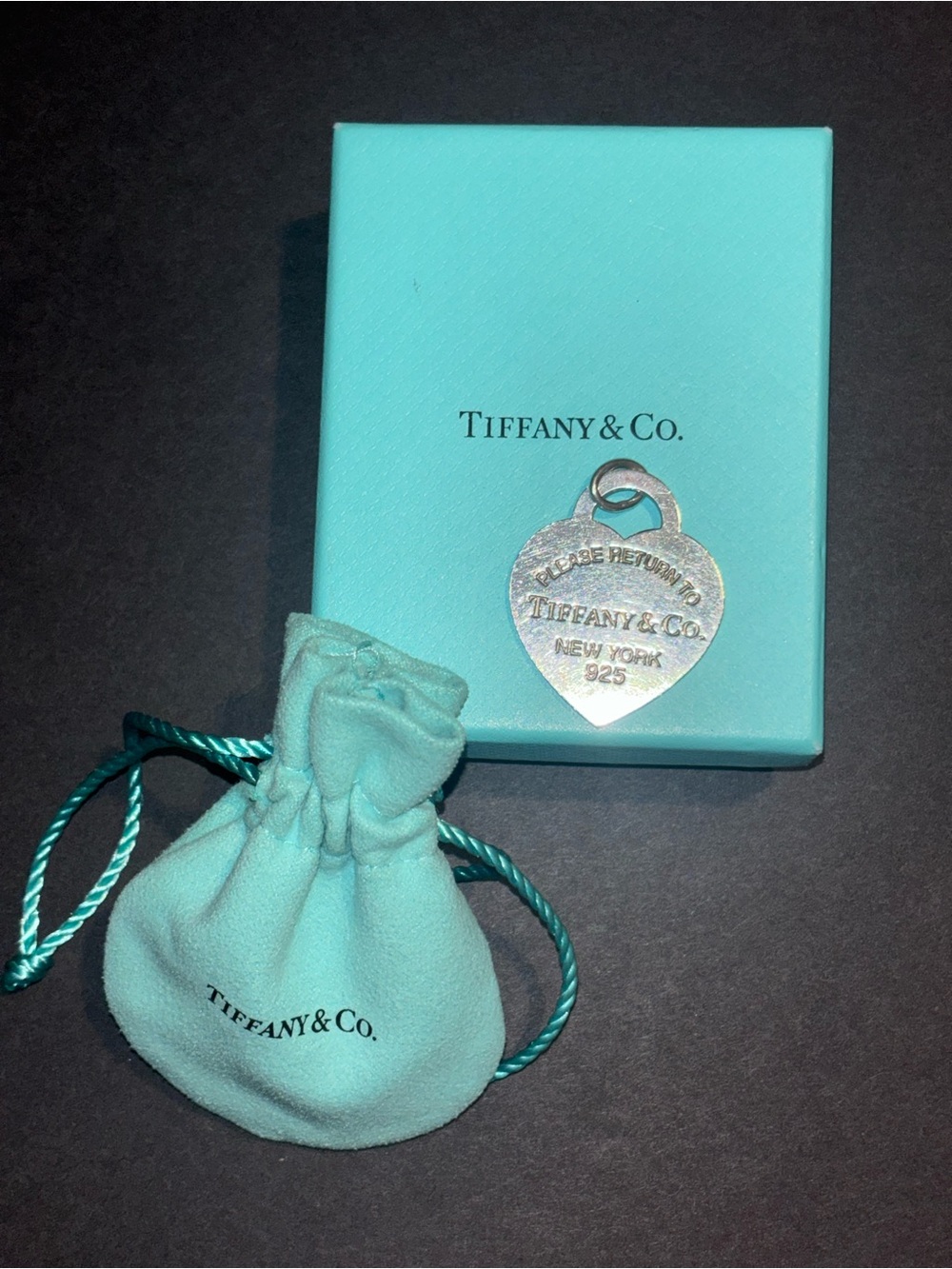 Tiffany heart charm on box